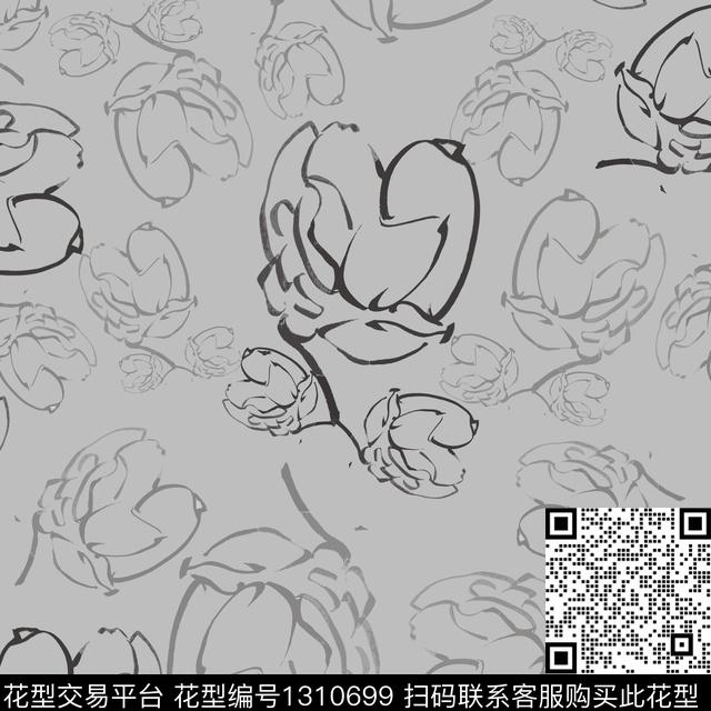 男装休闲花卉手绘线条笔触玉兰花语传统印花华亿平台下载（图片编号: 1310699） - 瓦栏（Walan）