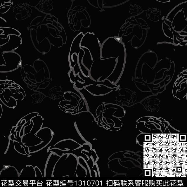 男装休闲花卉手绘线条笔触玉兰花语传统印花华亿平台下载（图片编号: 1310701） - 瓦栏（Walan）