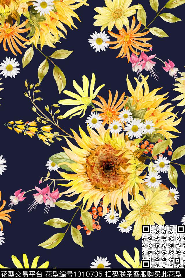 向日葵女装花卉数码印花华亿平台下载（图片编号: 1310735） - 瓦栏（Walan）