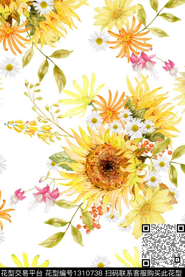 向日葵女装花卉数码印花华亿平台下载（图片编号: 1310738） - 瓦栏（Walan）