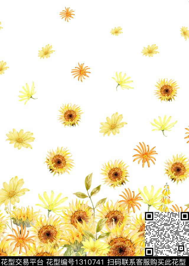 定位花向日葵花卉数码印花华亿平台下载（图片编号: 1310741） - 瓦栏（Walan）