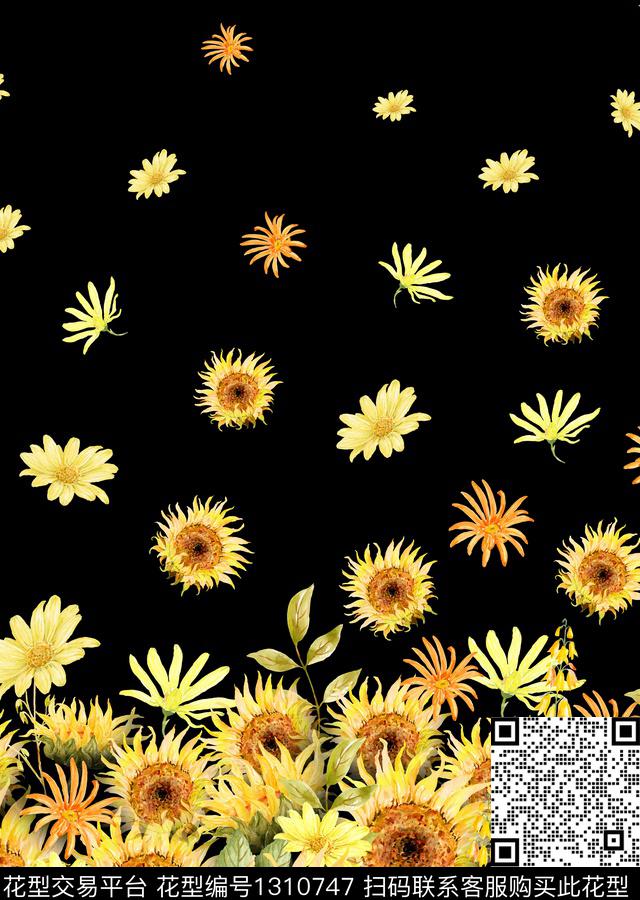 定位花向日葵花卉数码印花华亿平台下载（图片编号: 1310747） - 瓦栏（Walan）