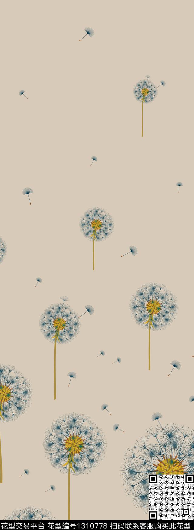 定位花蒲公英花卉数码印花华亿平台下载（图片编号: 1310778） - 瓦栏（Walan）
