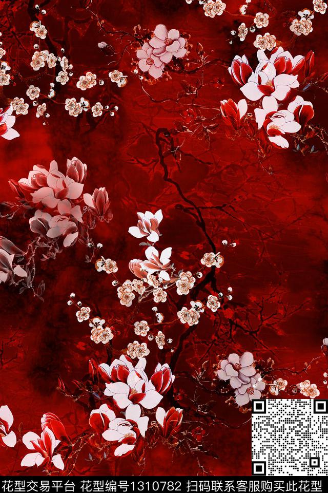 玉兰花香云纱中国风数码印花华亿平台下载（图片编号: 1310782） - 瓦栏（Walan）