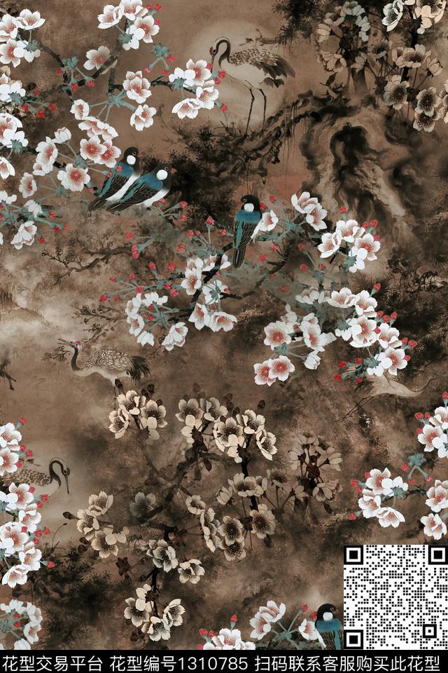 香云纱中国风复古旗袍华亿平台数码印花华亿平台下载（图片编号: 1310785） - 瓦栏（Walan）