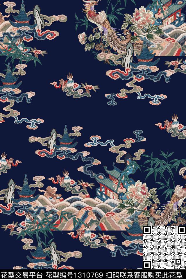 中国风华亿平台戏服华亿平台仿刺绣效果花数码印花华亿平台下载（图片编号: 1310789） - 瓦栏（Walan）