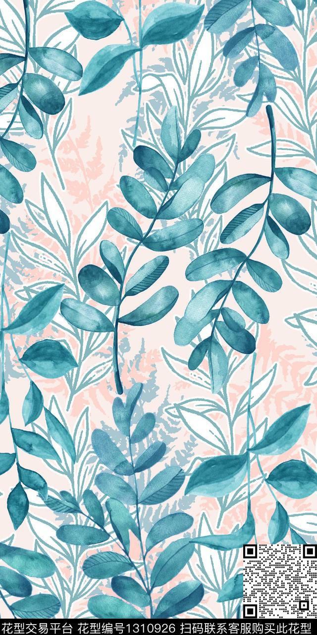 女装满版散花手绘叶子数码印花华亿平台下载（图片编号: 1310926） - 瓦栏（Walan）