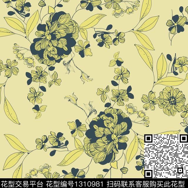 花卉满版散花大牌风数码印花华亿平台下载（图片编号: 1310981） - 瓦栏（Walan）