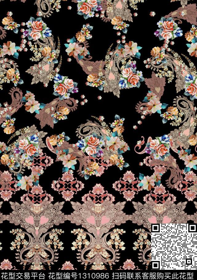 数码华亿平台定位花民族风数码印花华亿平台下载（图片编号: 1310986） - 瓦栏（Walan）