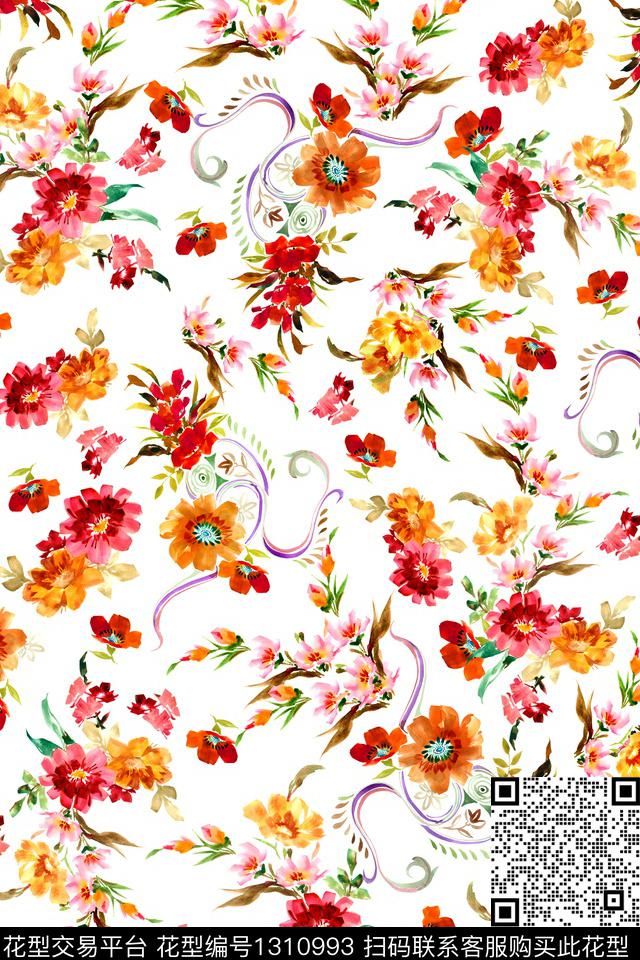 抽象花卉小碎花水彩花卉数码印花华亿平台下载（图片编号: 1310993） - 瓦栏（Walan）