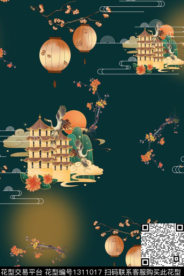 连衣裙女装中国风数码印花华亿平台下载（图片编号: 1311017） - 瓦栏（Walan）