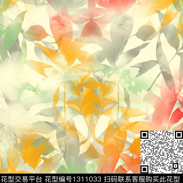 绿植树叶炫彩女装数码印花华亿平台下载（图片编号: 1311033） - 瓦栏（Walan）