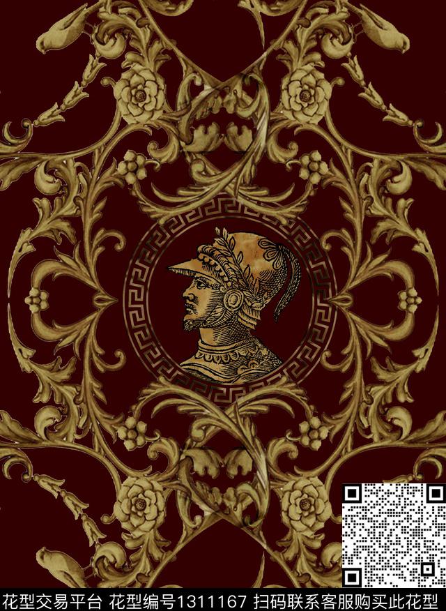 复古花纹图腾金色小鸟花朵罗马骑士盔甲头像数码印花华亿平台下载（图片编号: 1311167） - 瓦栏（Walan）