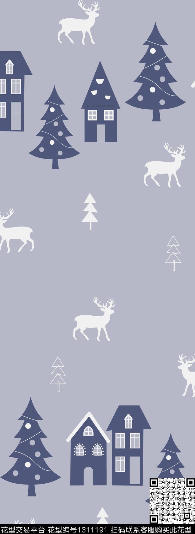 定位花鹿圣诞传统印花华亿平台下载（图片编号: 1311191） - 瓦栏（Walan）