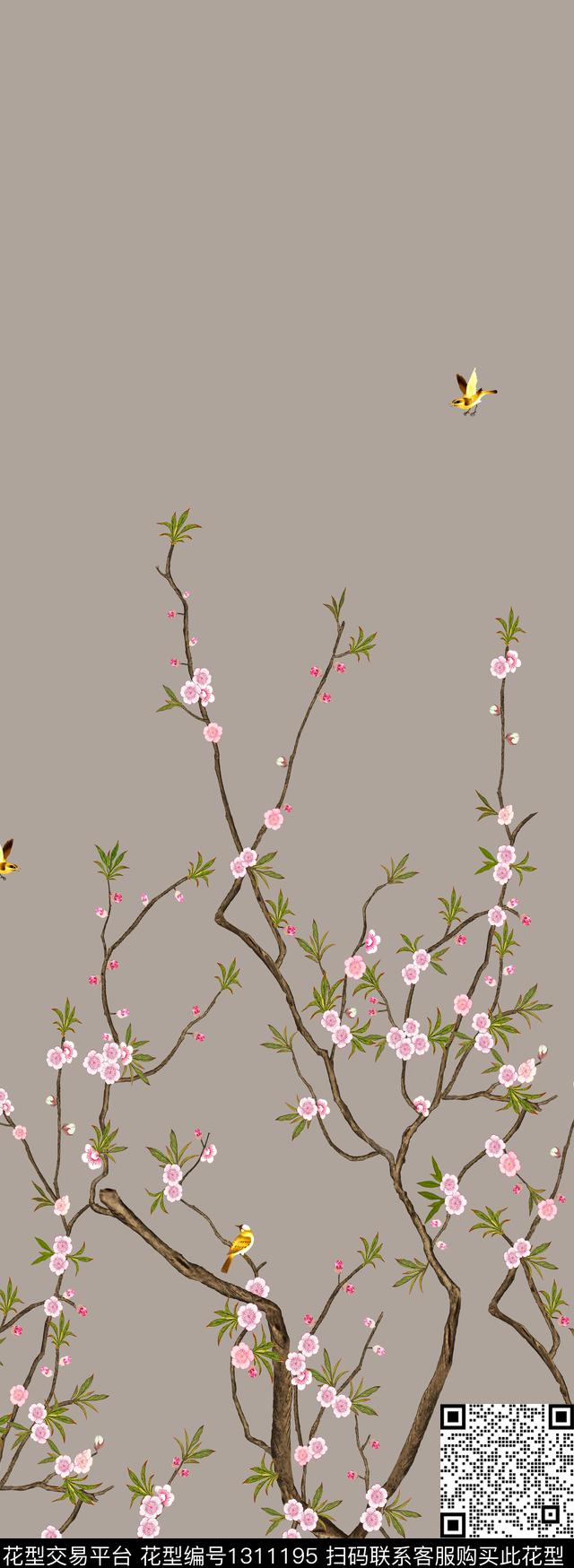 定位花树枝中国风数码印花华亿平台下载（图片编号: 1311195） - 瓦栏（Walan）