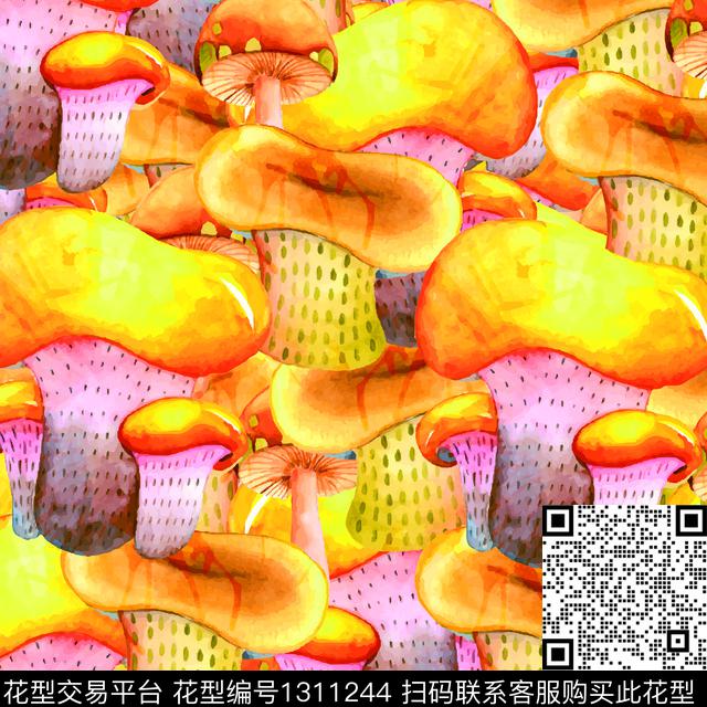 水彩蘑菇纸印花数码印花华亿平台下载（图片编号: 1311244） - 瓦栏（Walan）