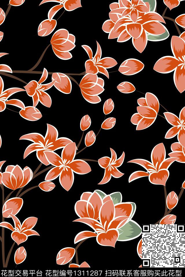 木棉花清爽底花卉花卉传统印花华亿平台下载（图片编号: 1311287） - 瓦栏（Walan）