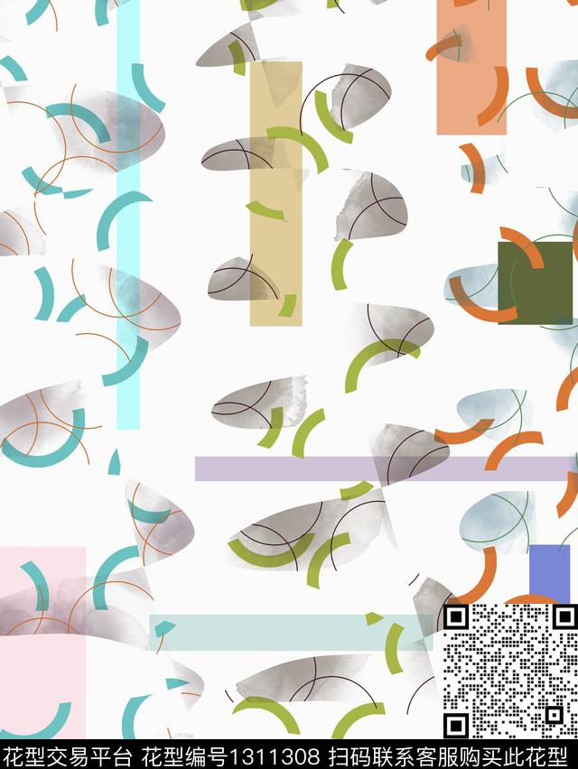 几何文艺抽象数码印花华亿平台下载（图片编号: 1311308） - 瓦栏（Walan）