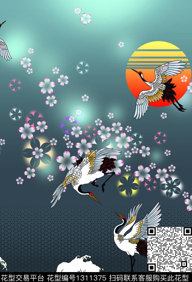 仙鹤海浪数码印花华亿平台下载（图片编号: 1311375） - 瓦栏（Walan）