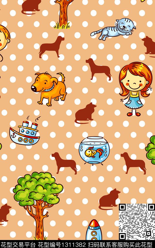 卡通人物卡通动物满版散花传统印花华亿平台下载（图片编号: 1311382） - 瓦栏（Walan）