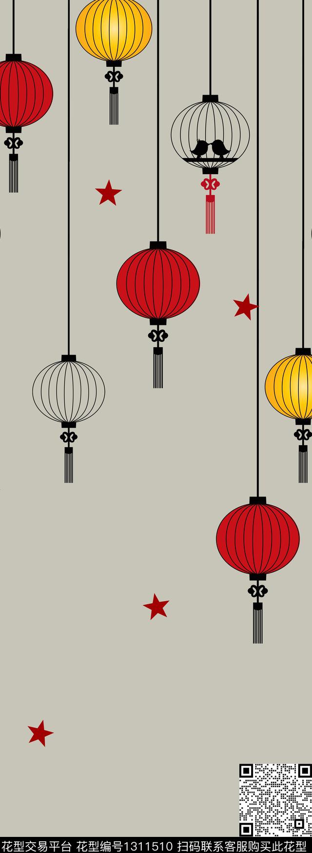 定位花几何中国风传统印花华亿平台下载（图片编号: 1311510） - 瓦栏（Walan）