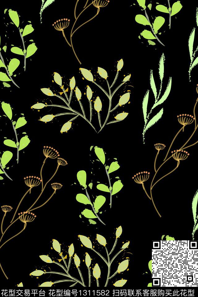 绿植树叶小清新雕印华亿平台传统印花华亿平台下载（图片编号: 1311582） - 瓦栏（Walan）