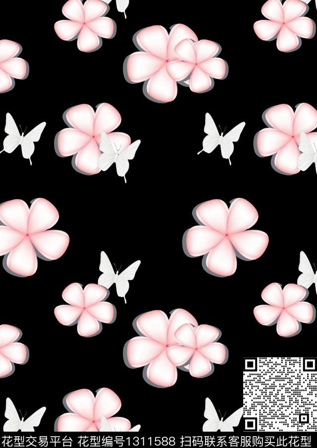 花卉小碎花蝴蝶数码印花华亿平台下载（图片编号: 1311588） - 瓦栏（Walan）