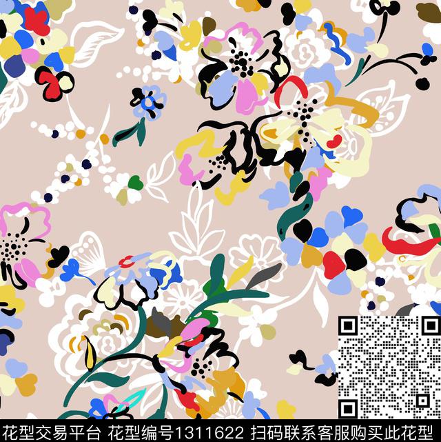 涂鸦小碎花线描花卉传统印花华亿平台下载（图片编号: 1311622） - 瓦栏（Walan）