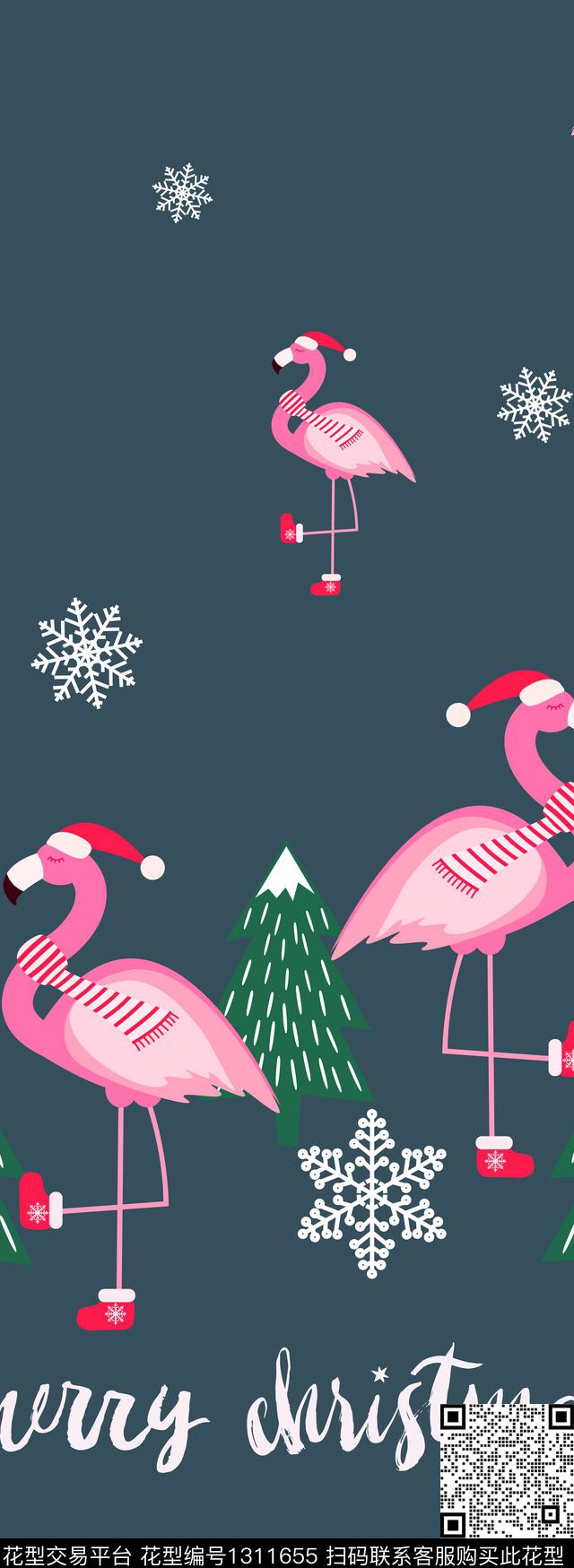 定位花圣诞火烈鸟传统印花华亿平台下载（图片编号: 1311655） - 瓦栏（Walan）