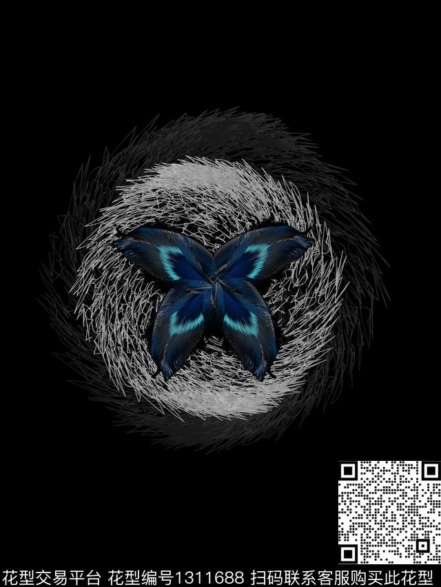 抽象蝴蝶男T数码印花华亿平台下载（图片编号: 1311688） - 瓦栏（Walan）