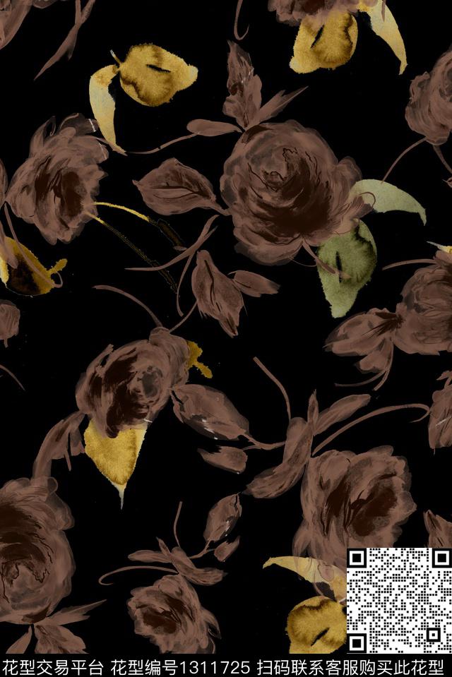 抽象花卉大牌风水彩花卉数码印花华亿平台下载（图片编号: 1311725） - 瓦栏（Walan）