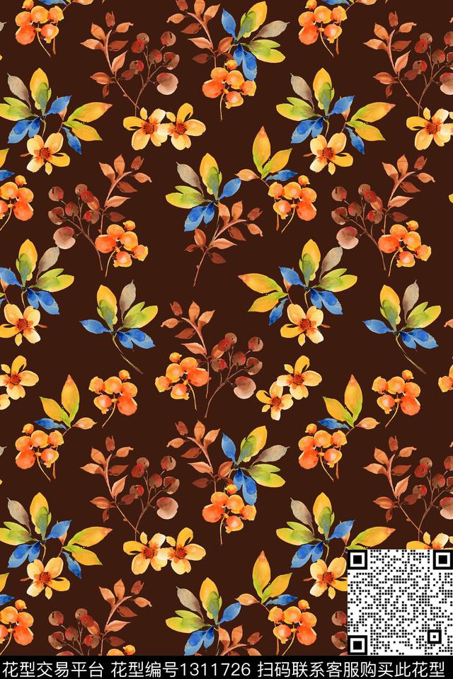 大牌风小碎花水彩花卉数码印花华亿平台下载（图片编号: 1311726） - 瓦栏（Walan）