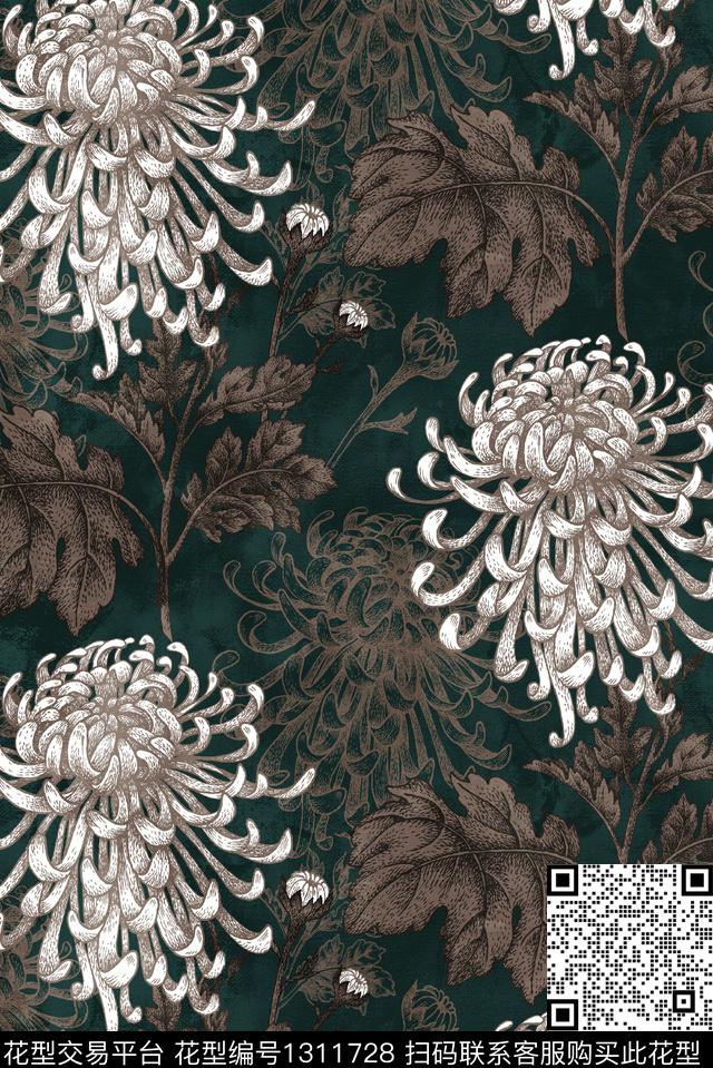 菊花花卉数码印花华亿平台下载（图片编号: 1311728） - 瓦栏（Walan）