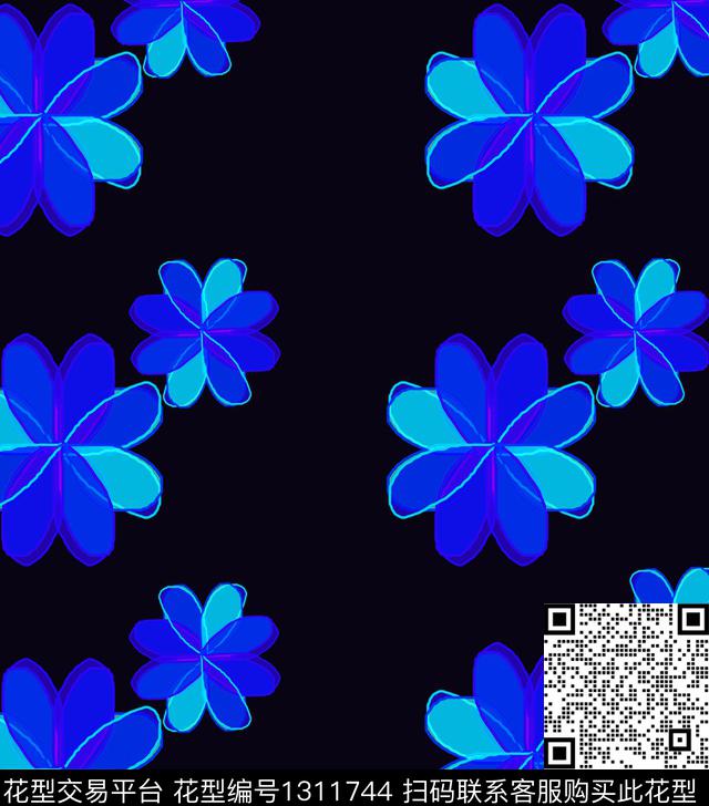 线条绘画花卉数码印花华亿平台下载（图片编号: 1311744） - 瓦栏（Walan）