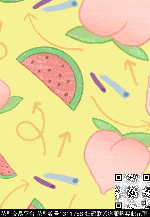 水果涂鸦笔触数码印花华亿平台下载（图片编号: 1311768） - 瓦栏（Walan）