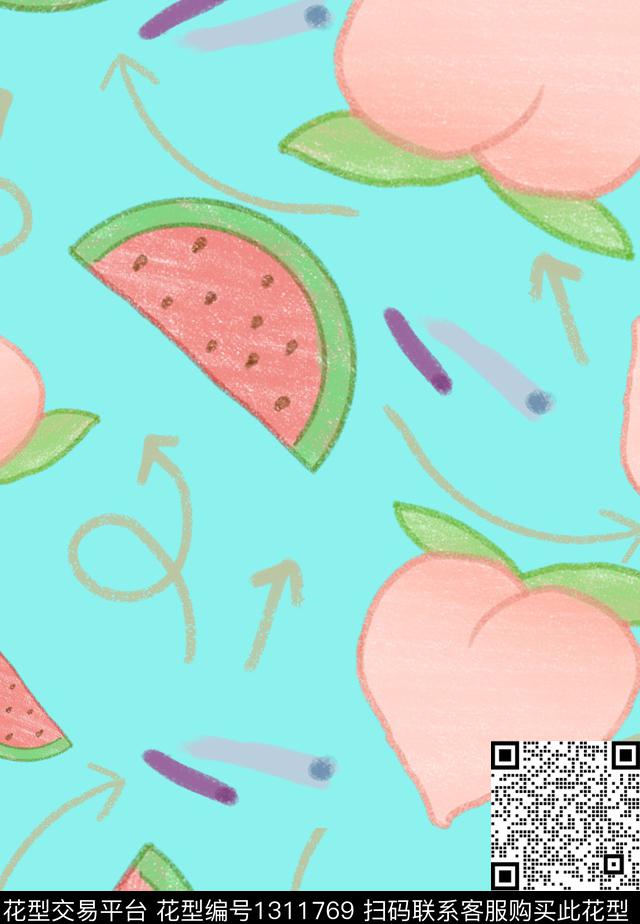 水果涂鸦笔触数码印花华亿平台下载（图片编号: 1311769） - 瓦栏（Walan）