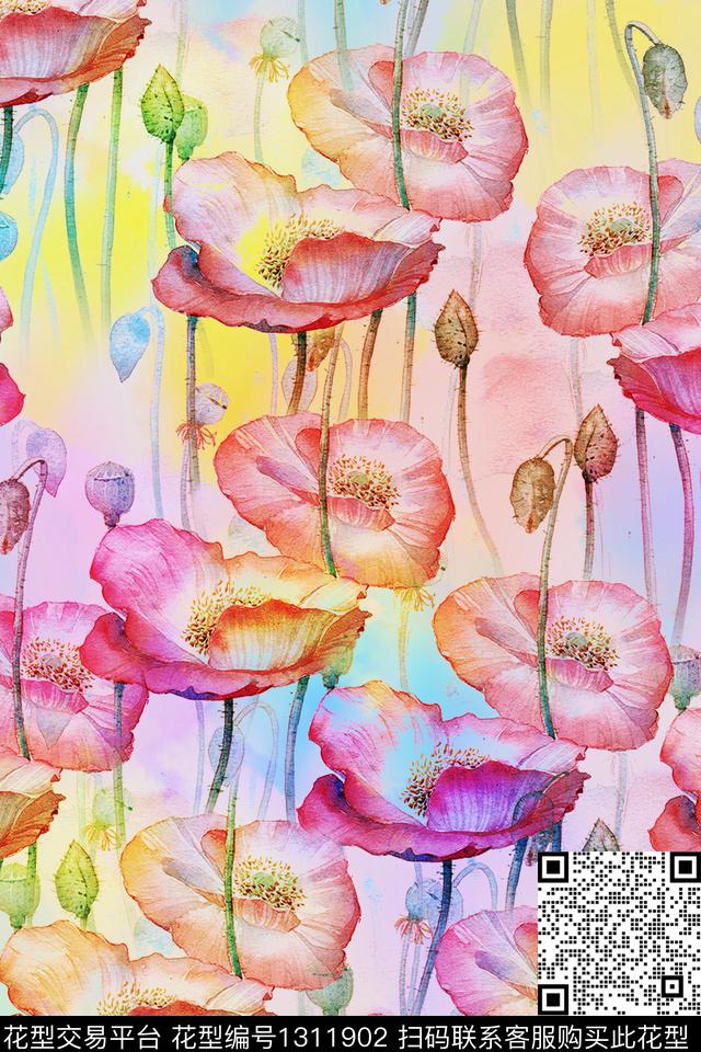 图案——服饰图案——面料图案——花卉数码印花华亿平台下载（图片编号: 1311902） - 瓦栏（Walan）