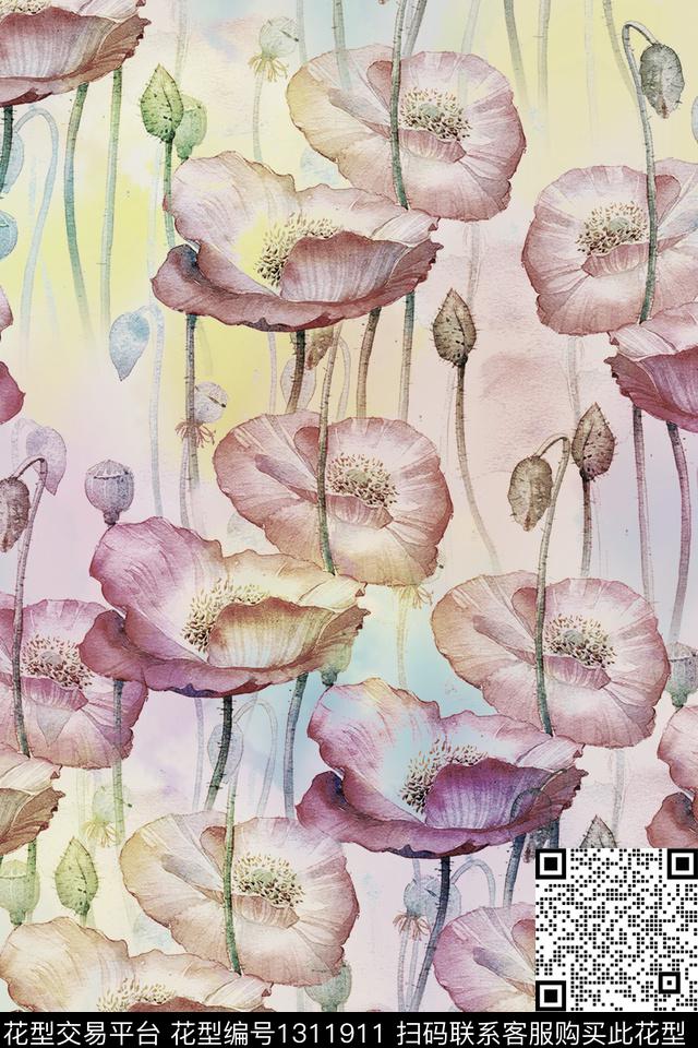 图案——服饰图案——面料图案——花卉数码印花华亿平台下载（图片编号: 1311911） - 瓦栏（Walan）