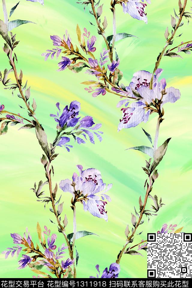 水彩手绘花卉古风数码印花华亿平台下载（图片编号: 1311918） - 瓦栏（Walan）