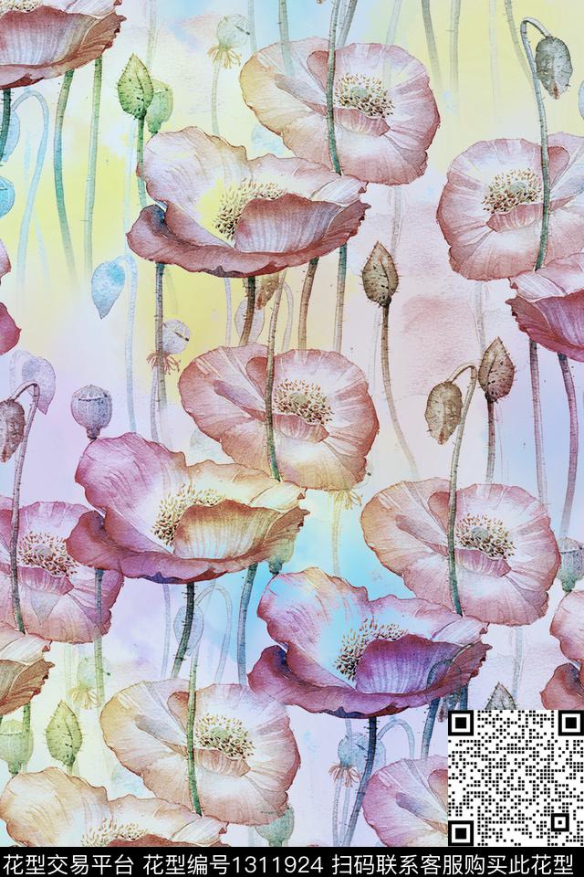 图案——服饰图案——面料图案——花卉数码印花华亿平台下载（图片编号: 1311924） - 瓦栏（Walan）