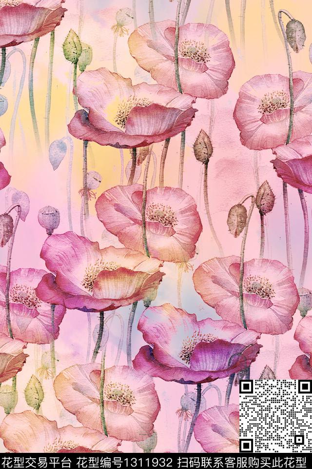 图案——服饰图案——面料图案——花卉数码印花华亿平台下载（图片编号: 1311932） - 瓦栏（Walan）