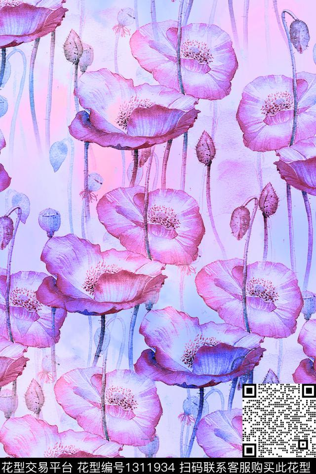 图案——服饰图案——面料图案——花卉数码印花华亿平台下载（图片编号: 1311934） - 瓦栏（Walan）