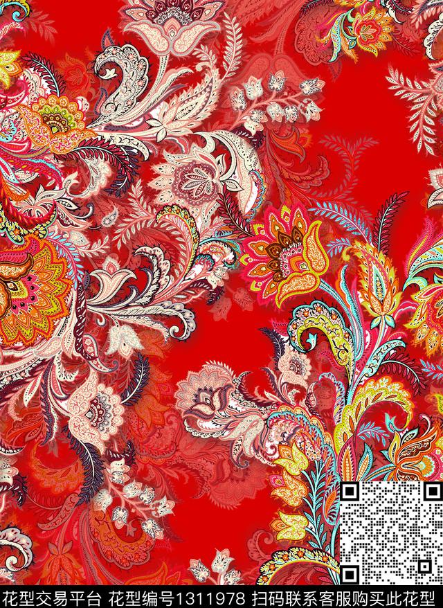 复古佩斯利民族风数码印花华亿平台下载（图片编号: 1311978） - 瓦栏（Walan）