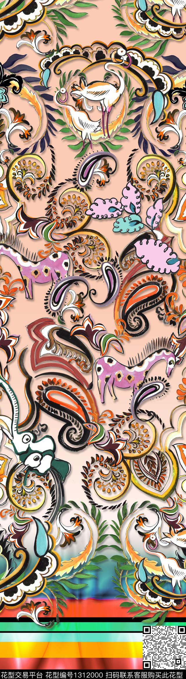 大牌风复古民族风数码印花华亿平台下载（图片编号: 1312000） - 瓦栏（Walan）