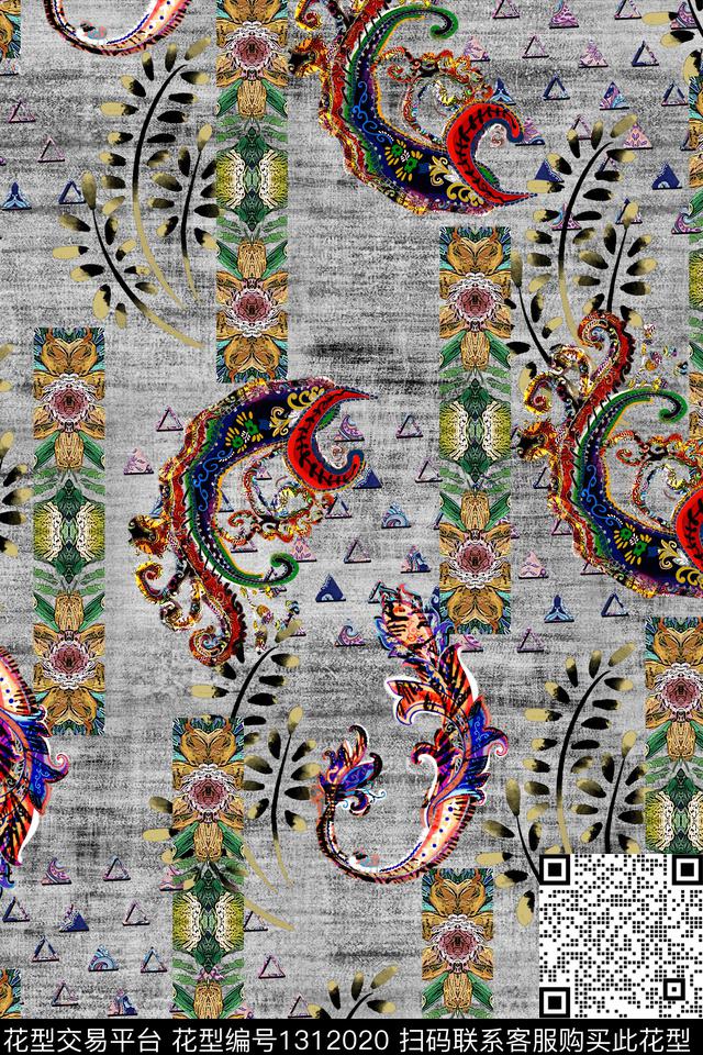 几何花卉佩斯利民族花纹数码印花华亿平台下载（图片编号: 1312020） - 瓦栏（Walan）