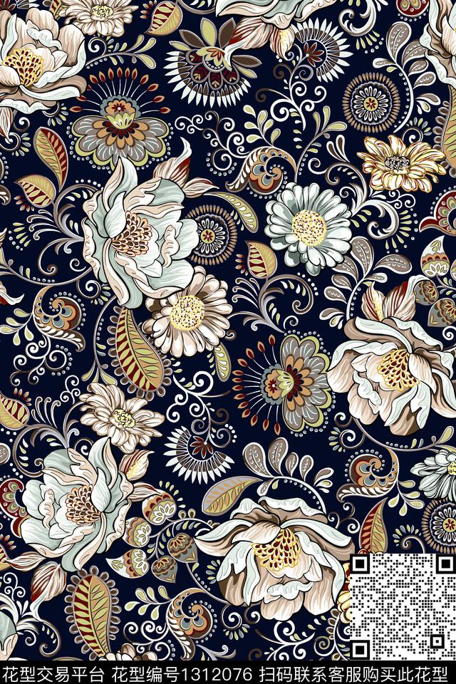 民族花卉欧洲数码印花华亿平台下载（图片编号: 1312076） - 瓦栏（Walan）