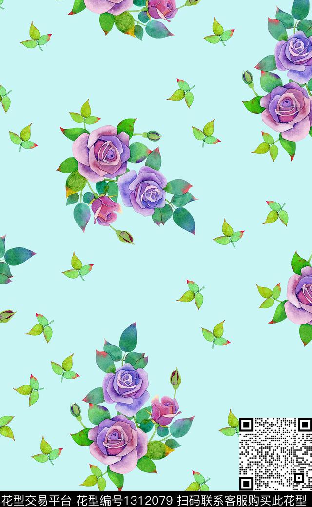 女装水彩花卉清爽数码印花华亿平台下载（图片编号: 1312079） - 瓦栏（Walan）