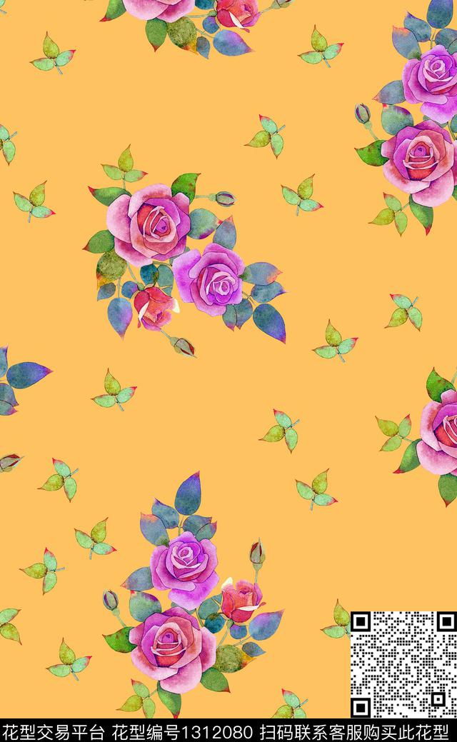女装水彩花卉清爽数码印花华亿平台下载（图片编号: 1312080） - 瓦栏（Walan）
