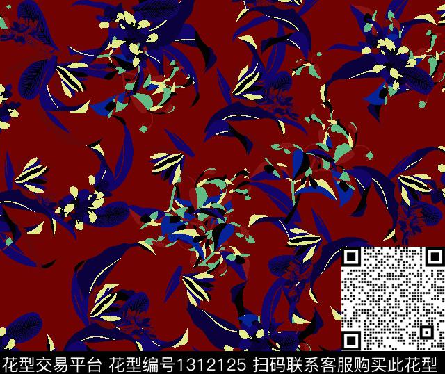 民族花卉抽象花卉大牌风传统印花华亿平台下载（图片编号: 1312125） - 瓦栏（Walan）
