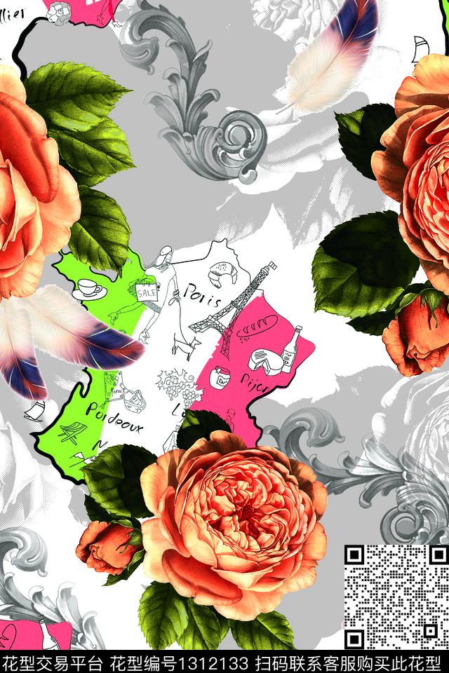 花卉褪色花卉数码印花华亿平台下载（图片编号: 1312133） - 瓦栏（Walan）